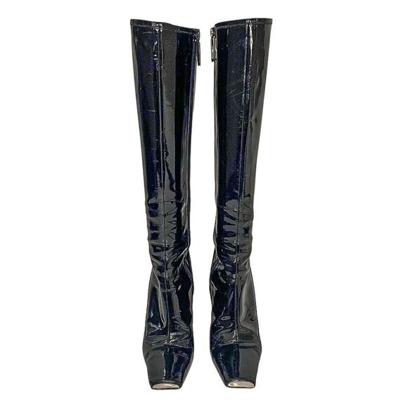Louis Vuitton Black Patent Leather Knee High Heeled Boots EU 36.5 Square Toe - Picture 2 of 10